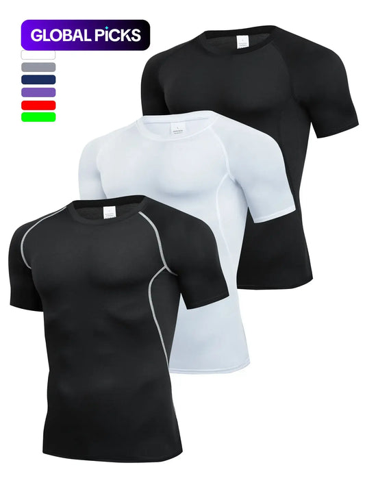 3-Pack Men'S Tight Fit T-Shirts, Short Sleeve Sporty Tops, Athletic Tee, Quick-Dry, Ideal for Running, Fitness, Sports, All Seasons