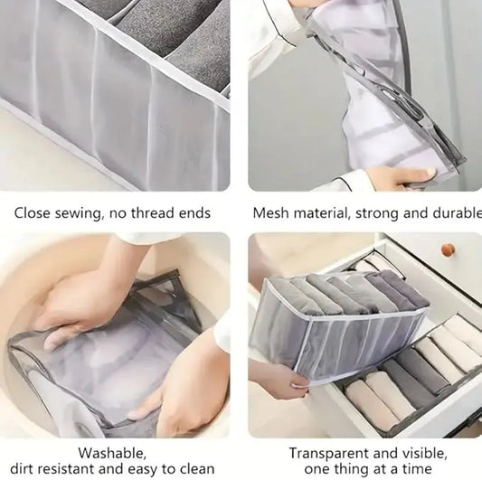6-Compartment Drawer Organizer | Foldable Fabric Storage Bin for Bras, Underwear & Socks | Closet and Dresser Divider Box | Space-Saving Wardrobe Organizer for Shelves, Bedrooms & Travel | Grey