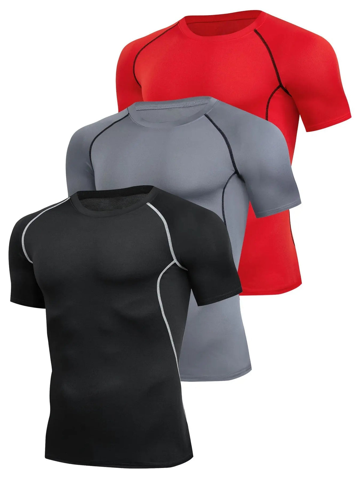 3-Pack Men'S Tight Fit T-Shirts, Short Sleeve Sporty Tops, Athletic Tee, Quick-Dry, Ideal for Running, Fitness, Sports, All Seasons