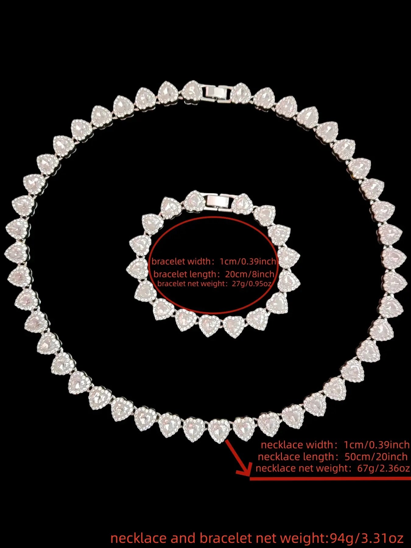 2 Pieces/Set 10Mm Love Heart Shape Chain Necklace and Bracelet for Men or Women, Hip Hop Iced Out Bling Bling Fashionable Jewelry Gift Set