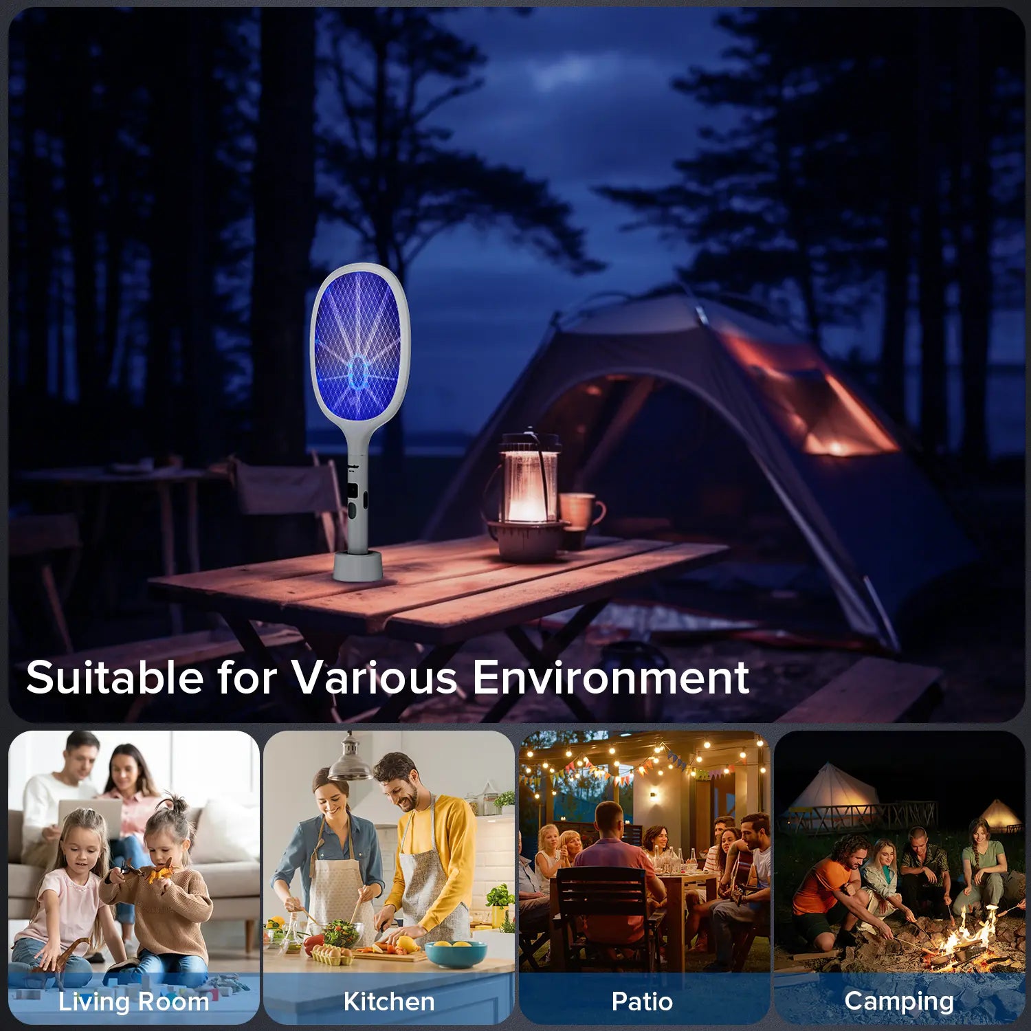 Viyawise Outdoorfun Powerful Bug Zapper Indoor & Outdoor - 10-LED Mosquito Zapper with Large Mesh, Rechargeable Gnat Killer, LED Display & Safe Fly Swatter for Home Use