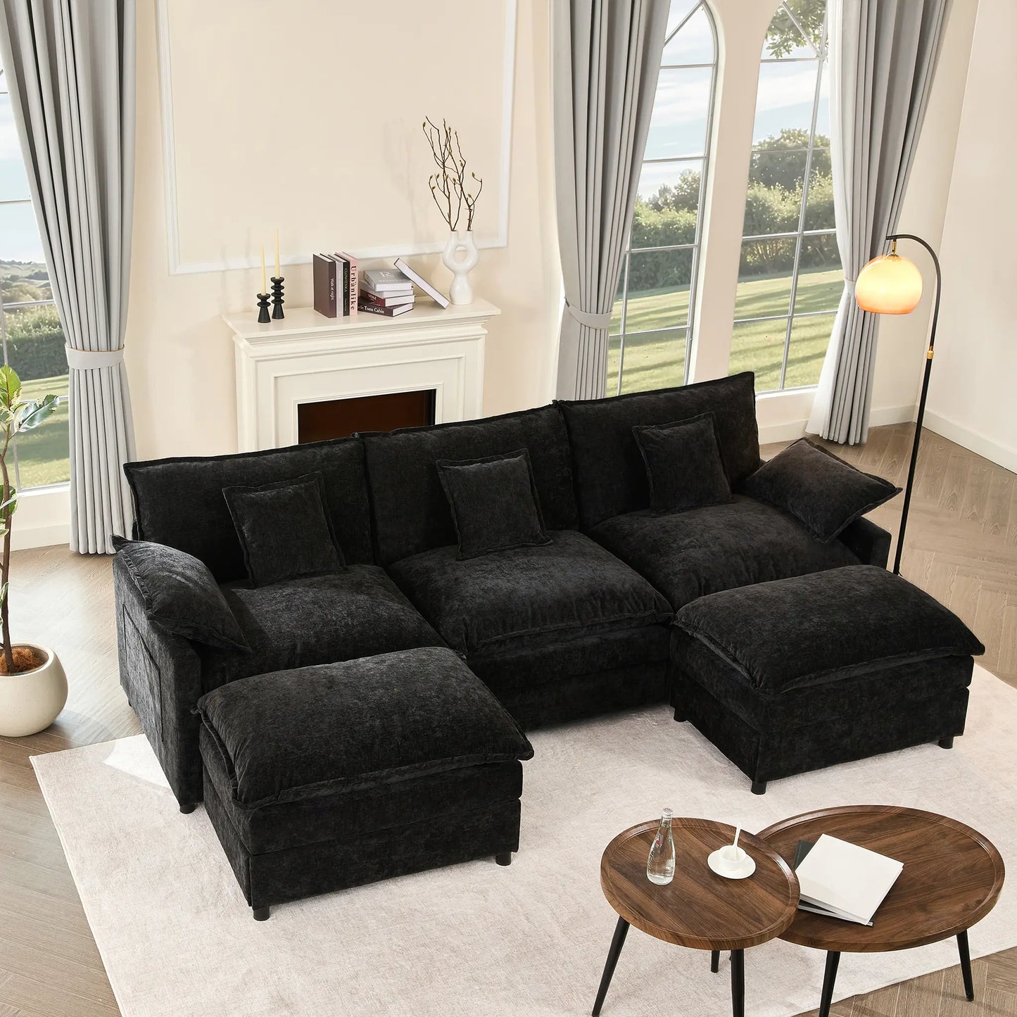 【2 Packages Shipping】Gosuhi 108" U-Shaped Modular Sectional Sofa - Comfy Cloud 3-Seater with 2 Movable Ottoman, Cloud Sofa,Deep Seat Linen Couch for Living Room, Beige Color ,Comfort & Stylish Design,Chenille Pink