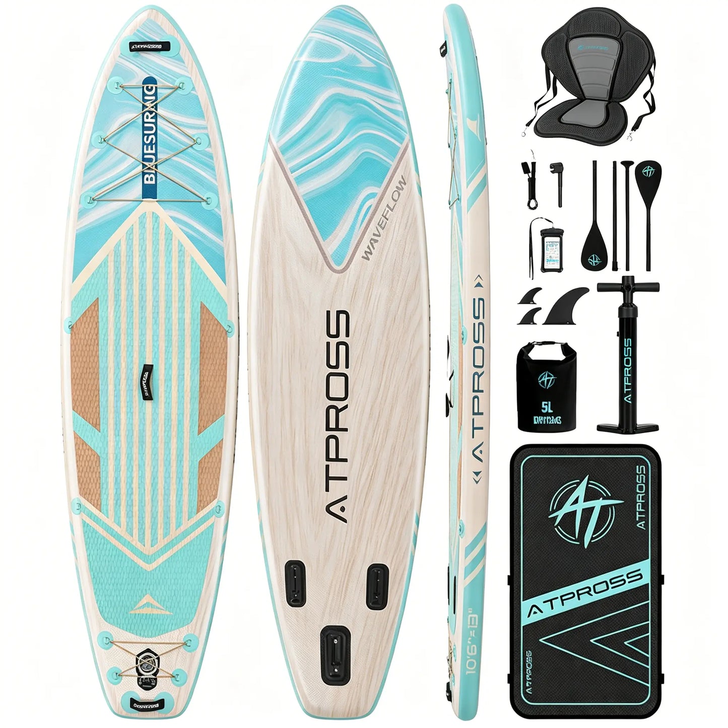 Summervibe 10'6'' X 33'' Extra Wide Inflatable Paddle Board with Kayak Seat, 400LBS Capacity Stable SUP Board, Non-Slip EVA Deck, Complete Accessories Kit for Adults, Beginners, Yoga, Fishing & Family Fun,Atpross Adventure Water