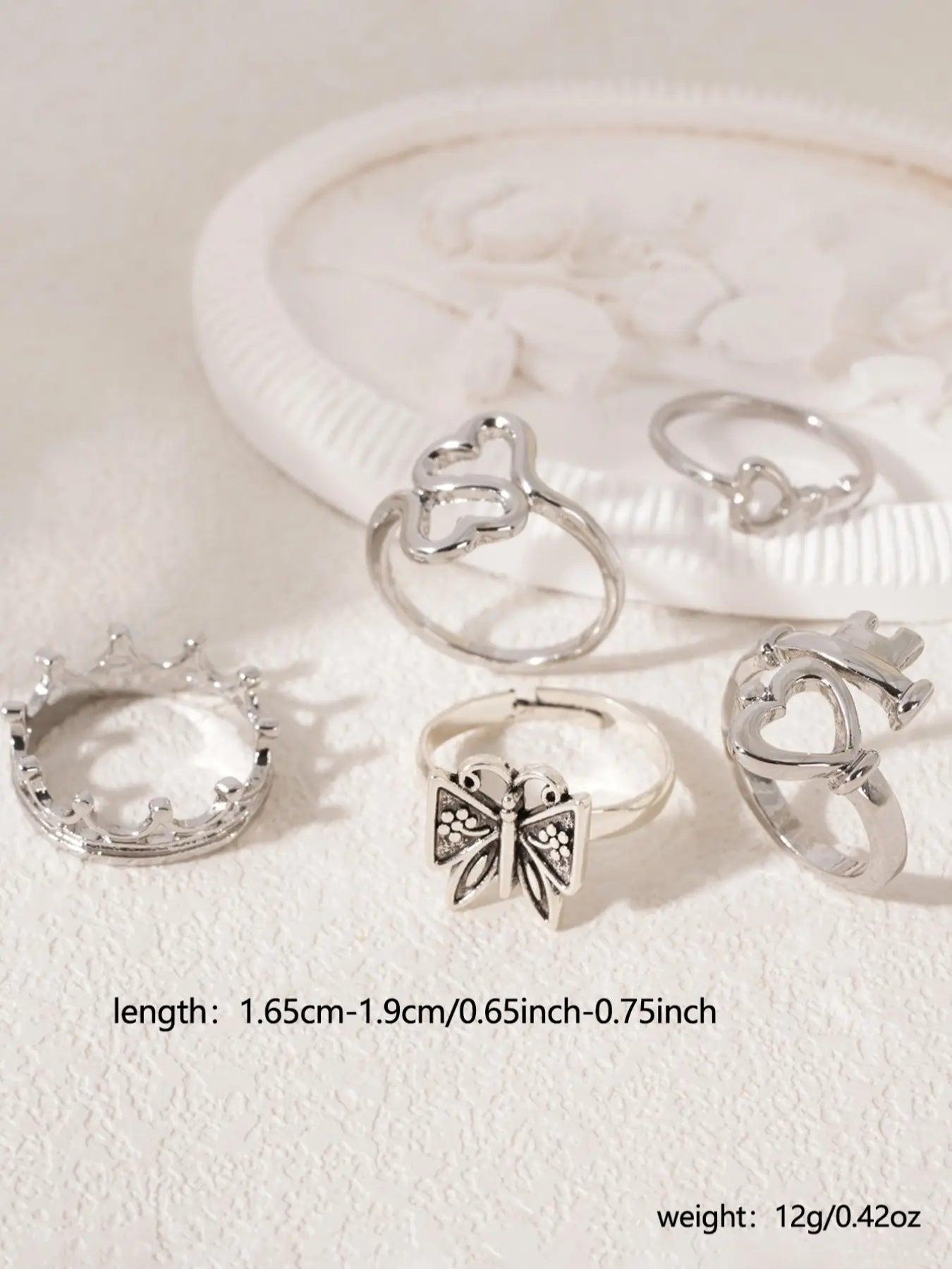 Mother'S Day Gift Women'S Fashion Jewelry Set, Fashionable Jewelry, Heart Key Butterfly Design Rings, Dainty Stacking Rings, Stackable Rings, Adjustable Rings, Interlocked Stackable Rings, Beautiful Rings, Perfect Gift for Women &