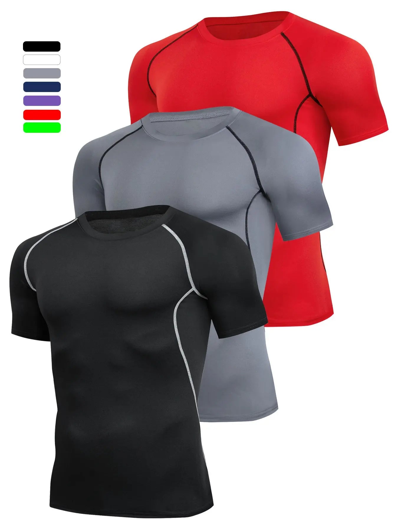 3-Pack Men'S Tight Fit T-Shirts, Short Sleeve Sporty Tops, Athletic Tee, Quick-Dry, Ideal for Running, Fitness, Sports, All Seasons