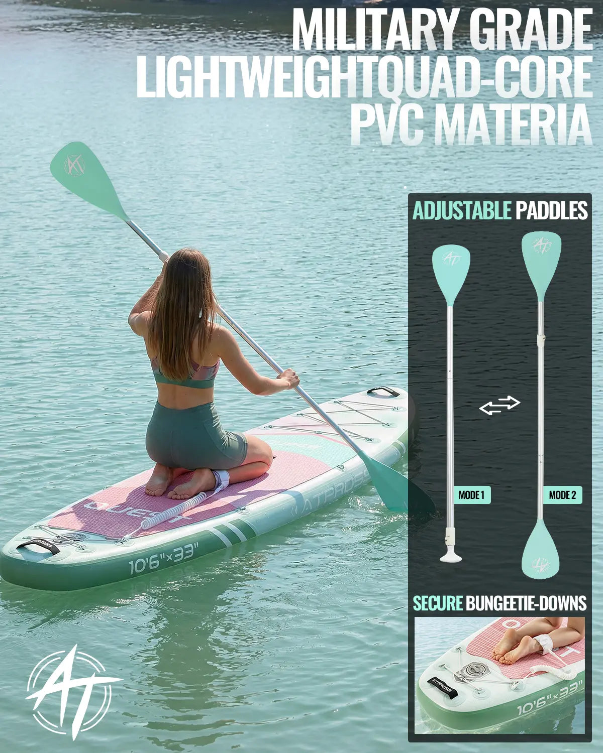 Summervibe 10'6'' X 33'' Extra Wide Inflatable Paddle Board with Kayak Seat, 400LBS Capacity Stable SUP Board, Non-Slip EVA Deck, Complete Accessories Kit for Adults, Beginners, Yoga, Fishing & Family Fun,Atpross Adventure Water