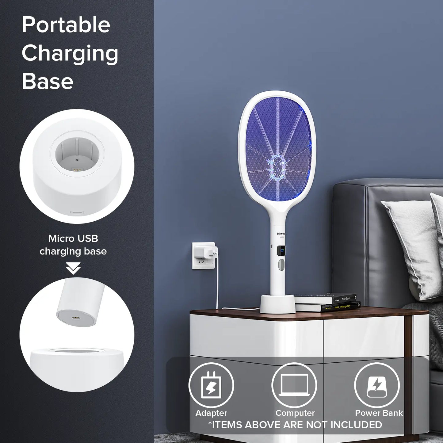 Viyawise Outdoorfun Powerful Bug Zapper Indoor & Outdoor - 10-LED Mosquito Zapper with Large Mesh, Rechargeable Gnat Killer, LED Display & Safe Fly Swatter for Home Use
