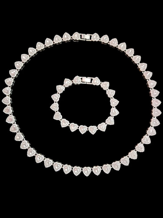 2 Pieces/Set 10Mm Love Heart Shape Chain Necklace and Bracelet for Men or Women, Hip Hop Iced Out Bling Bling Fashionable Jewelry Gift Set