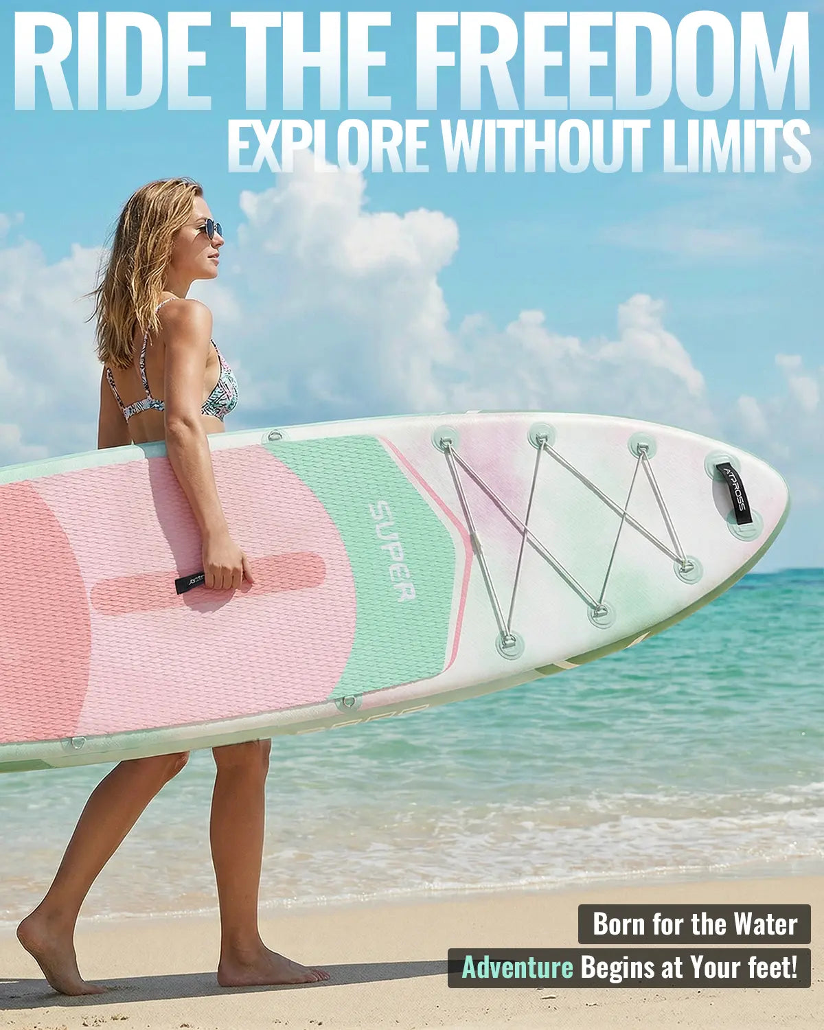 Summervibe 10'6'' X 33'' Extra Wide Inflatable Paddle Board with Kayak Seat, 400LBS Capacity Stable SUP Board, Non-Slip EVA Deck, Complete Accessories Kit for Adults, Beginners, Yoga, Fishing & Family Fun,Atpross Adventure Water