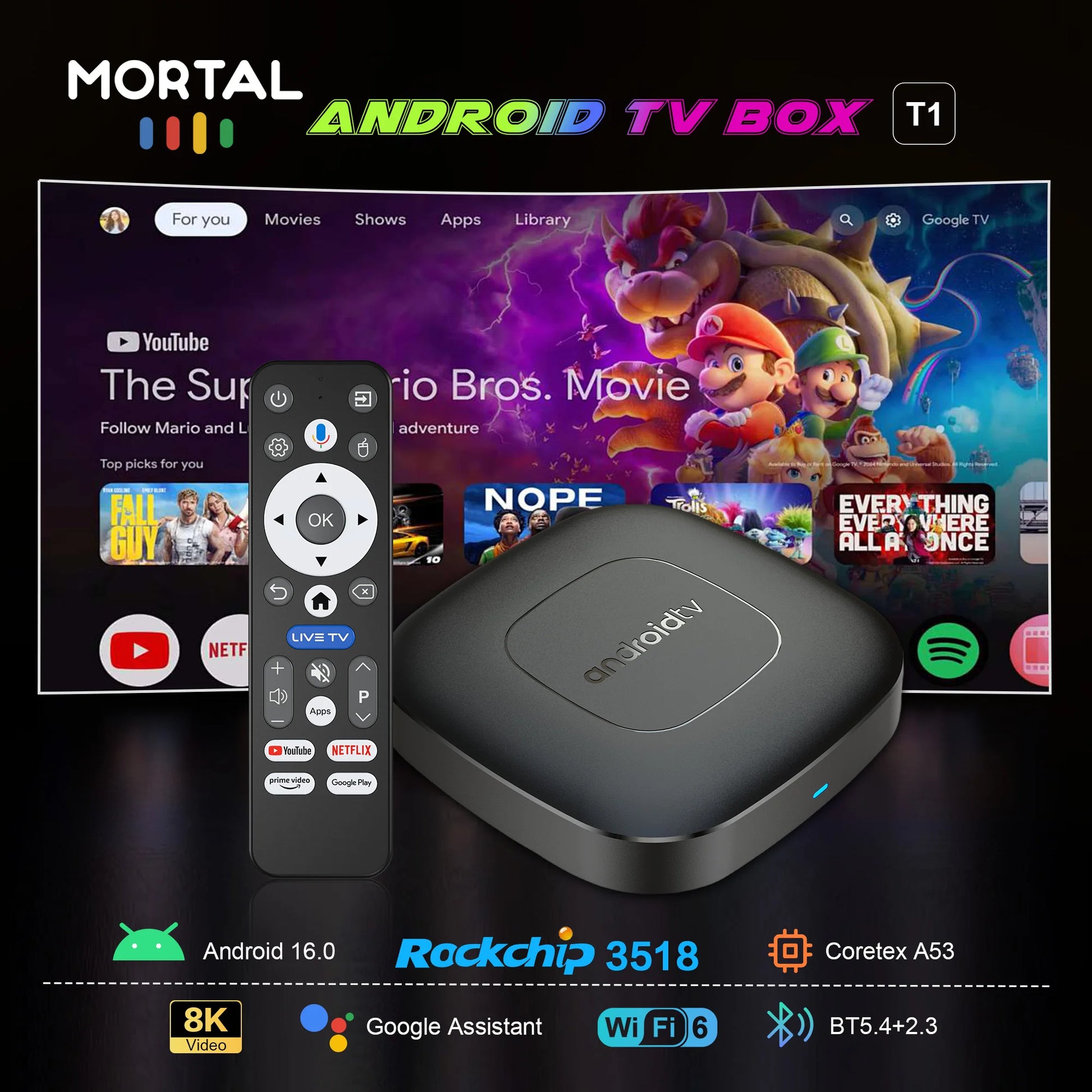 TV Box Android 16 Google Assistant Voice Control 8GB 128GB 256G 4K Wifi6 BT5.0 T1 RK3518 4K Video Media Player TV Set Top Box