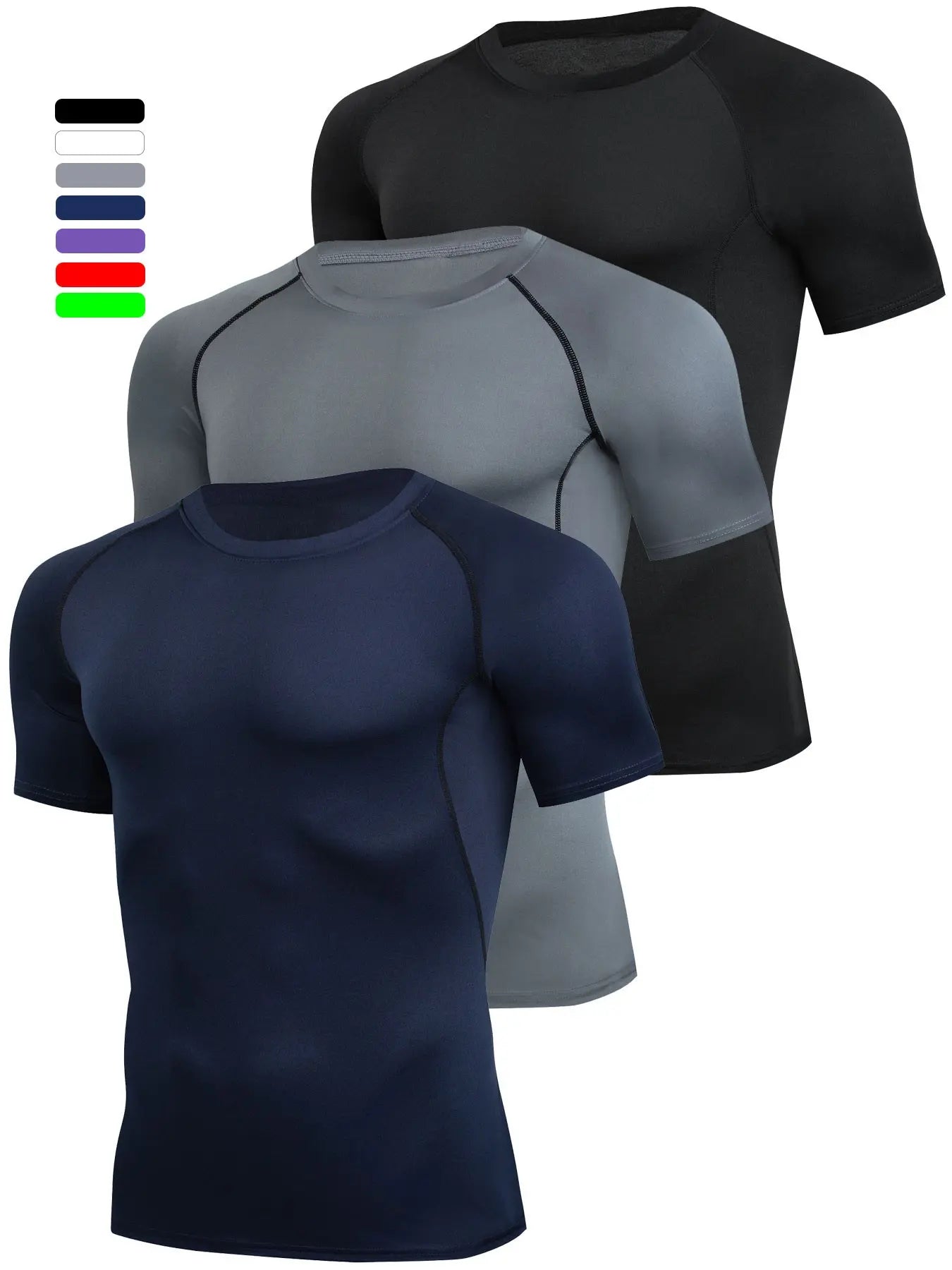3-Pack Men'S Tight Fit T-Shirts, Short Sleeve Sporty Tops, Athletic Tee, Quick-Dry, Ideal for Running, Fitness, Sports, All Seasons