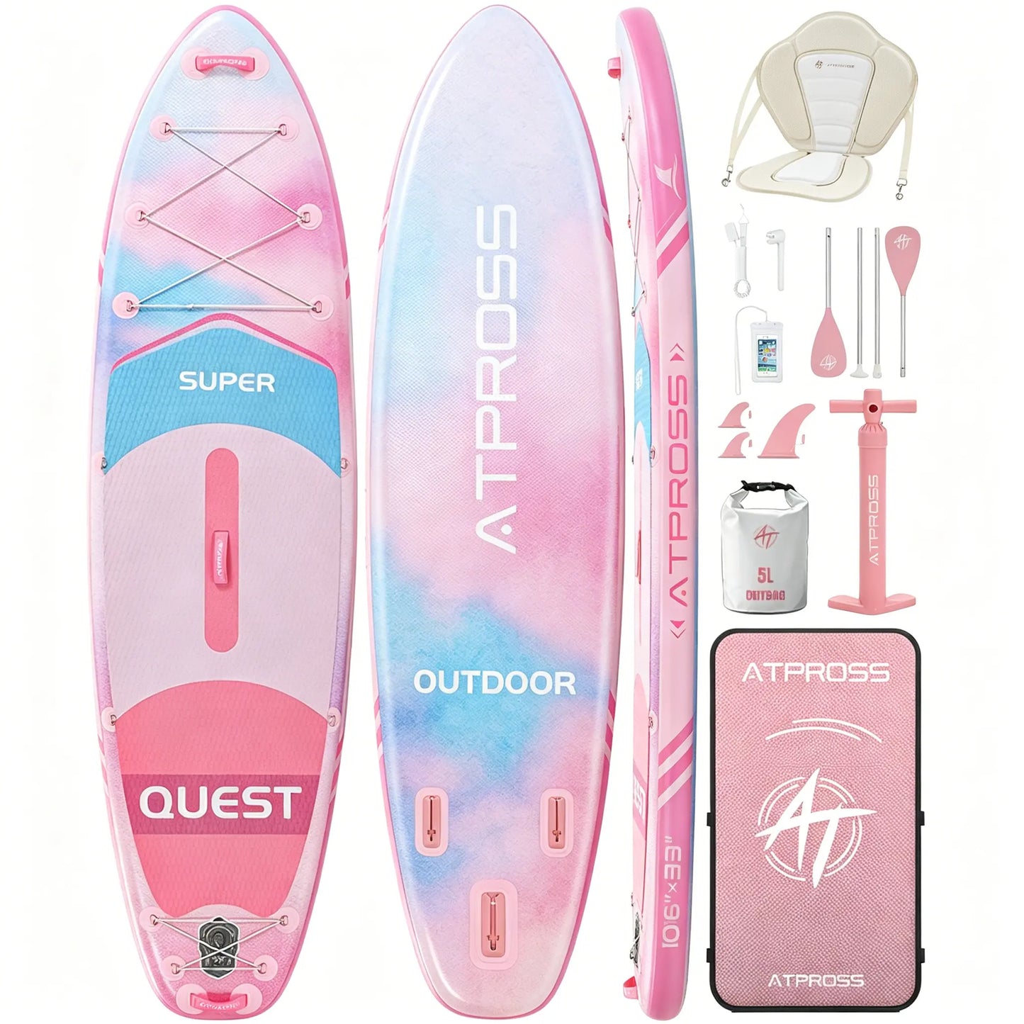 Summervibe 10'6'' X 33'' Extra Wide Inflatable Paddle Board with Kayak Seat, 400LBS Capacity Stable SUP Board, Non-Slip EVA Deck, Complete Accessories Kit for Adults, Beginners, Yoga, Fishing & Family Fun,Atpross Adventure Water