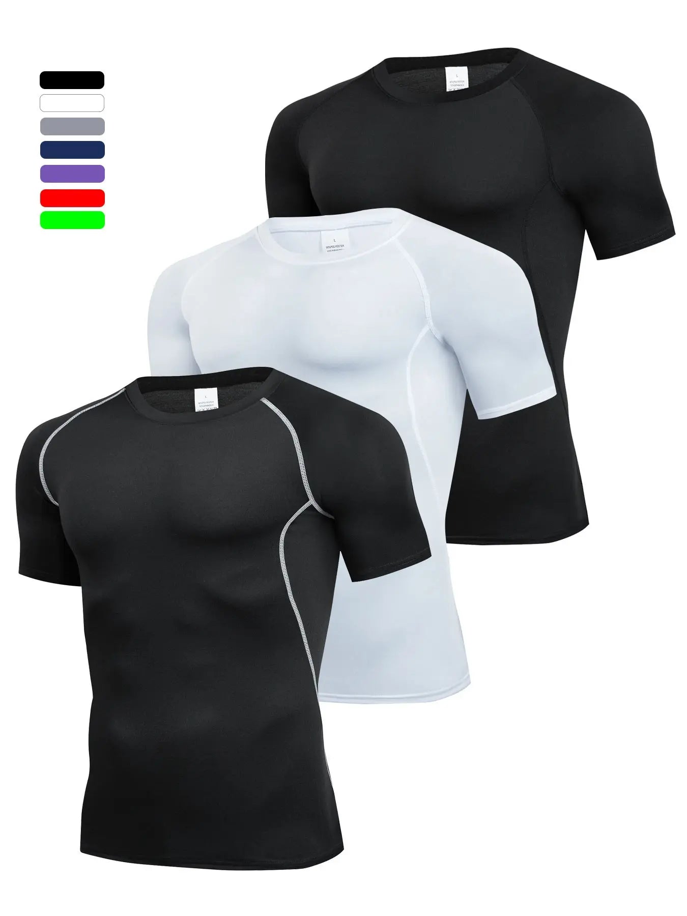 3-Pack Men'S Tight Fit T-Shirts, Short Sleeve Sporty Tops, Athletic Tee, Quick-Dry, Ideal for Running, Fitness, Sports, All Seasons