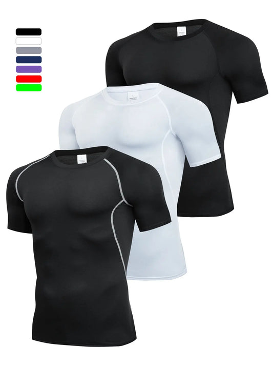 3-Pack Men'S Tight Fit T-Shirts, Short Sleeve Sporty Tops, Athletic Tee, Quick-Dry, Ideal for Running, Fitness, Sports, All Seasons