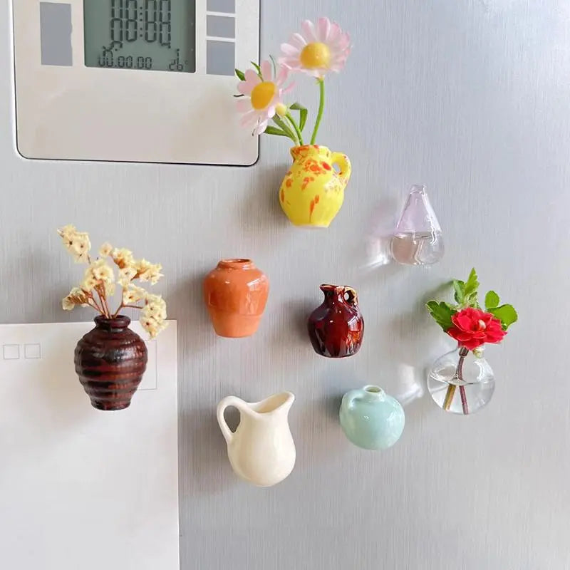 Creative Mini Ceramic Vase Design Decorating Magnet, 5/8/13/18Pcs/Set Refrigerator Magnet, DIY Fridge Magnet for Flower, Home & Office Interior Decoration, Summer for Gift