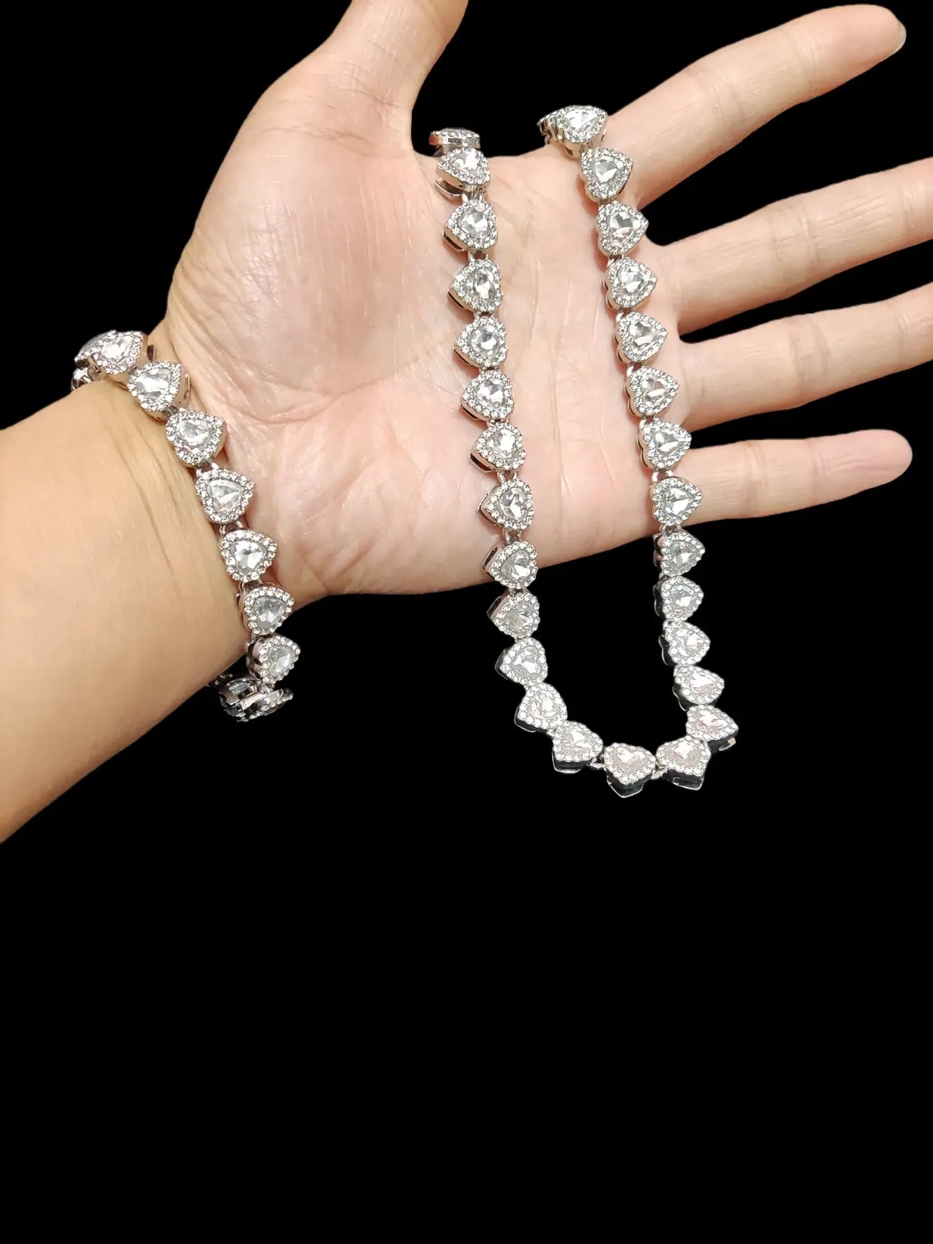 2 Pieces/Set 10Mm Love Heart Shape Chain Necklace and Bracelet for Men or Women, Hip Hop Iced Out Bling Bling Fashionable Jewelry Gift Set