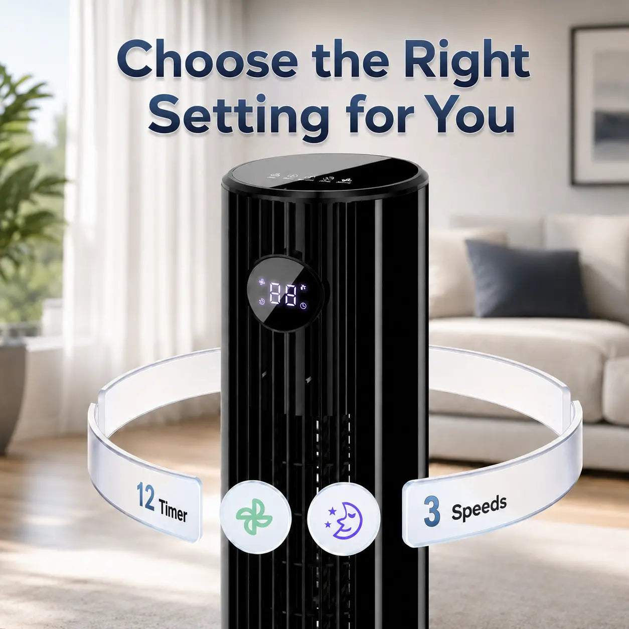 OSTBA 43" Bladeless Tower Fan with Remote, 85° Oscillation, Touch LED Display, 12H Timer, 3 Speeds, 2 Cooling Modes, 28Db Quiet Standing Floor Fan for Bedroom, Home