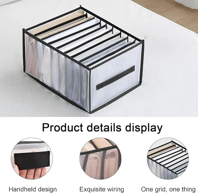 6-Compartment Drawer Organizer | Foldable Fabric Storage Bin for Bras, Underwear & Socks | Closet and Dresser Divider Box | Space-Saving Wardrobe Organizer for Shelves, Bedrooms & Travel | Grey