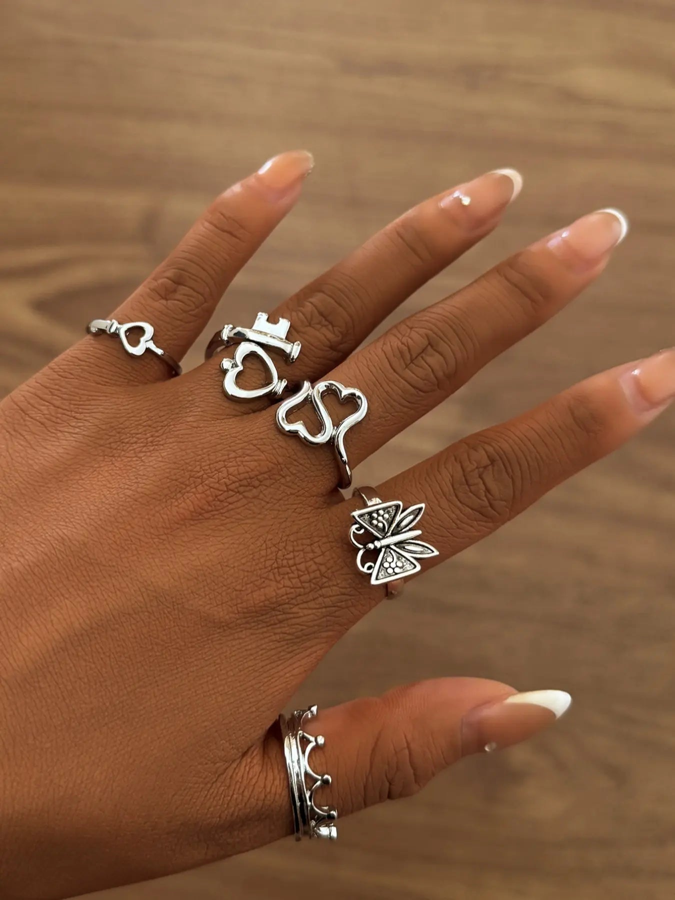 Mother'S Day Gift Women'S Fashion Jewelry Set, Fashionable Jewelry, Heart Key Butterfly Design Rings, Dainty Stacking Rings, Stackable Rings, Adjustable Rings, Interlocked Stackable Rings, Beautiful Rings, Perfect Gift for Women &