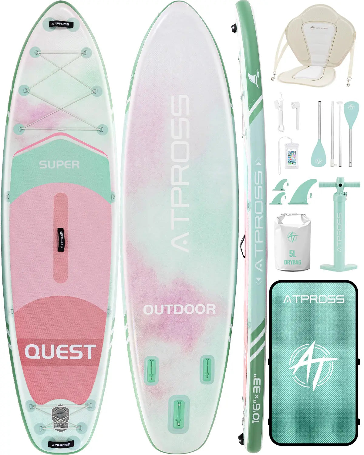Summervibe 10'6'' X 33'' Extra Wide Inflatable Paddle Board with Kayak Seat, 400LBS Capacity Stable SUP Board, Non-Slip EVA Deck, Complete Accessories Kit for Adults, Beginners, Yoga, Fishing & Family Fun,Atpross Adventure Water