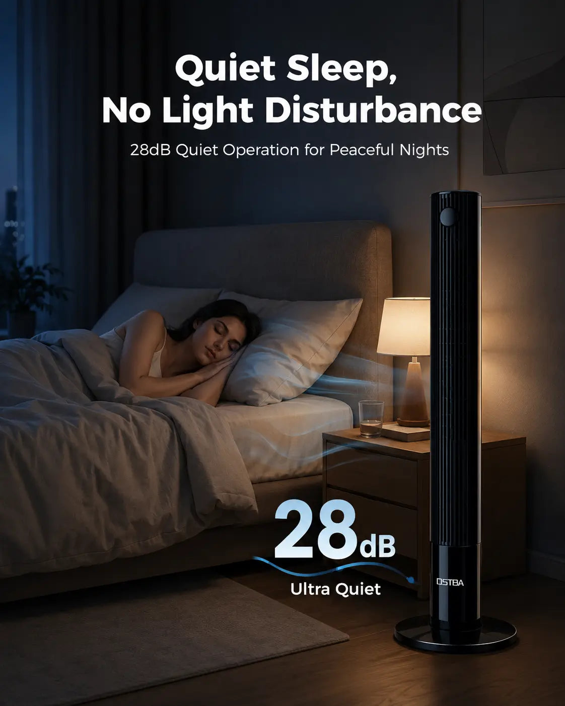 OSTBA 43" Bladeless Tower Fan with Remote, 85° Oscillation, Touch LED Display, 12H Timer, 3 Speeds, 2 Cooling Modes, 28Db Quiet Standing Floor Fan for Bedroom, Home
