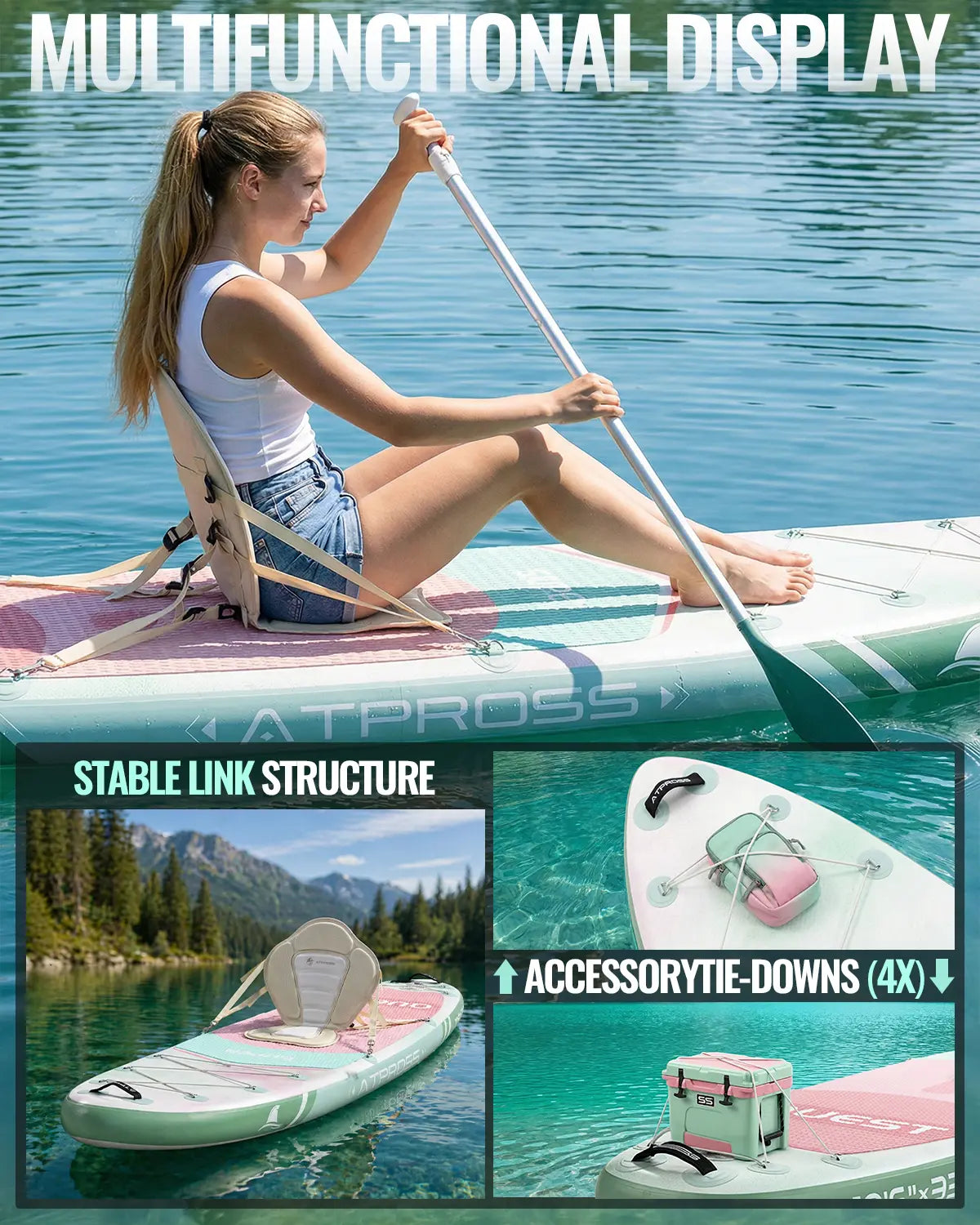 Summervibe 10'6'' X 33'' Extra Wide Inflatable Paddle Board with Kayak Seat, 400LBS Capacity Stable SUP Board, Non-Slip EVA Deck, Complete Accessories Kit for Adults, Beginners, Yoga, Fishing & Family Fun,Atpross Adventure Water
