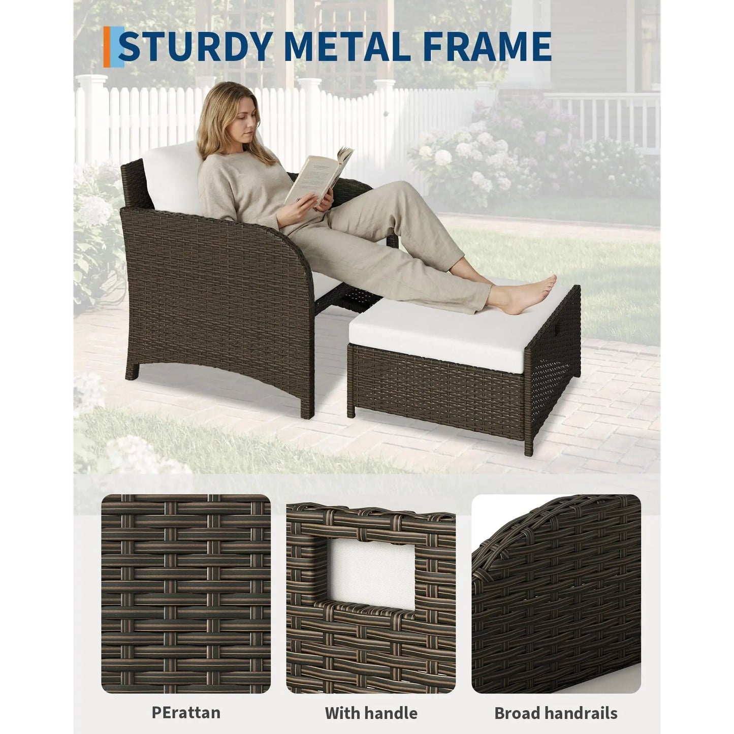 5-Piece Outdoor Patio Sofa Set - PE Rattan Wicker Conversation Furniture with Tempered Glass Coffee Table, Cushioned Chairs & Ottomans, Waterproof Soft Cushions for Garden, Backyard, Balcony, Porch