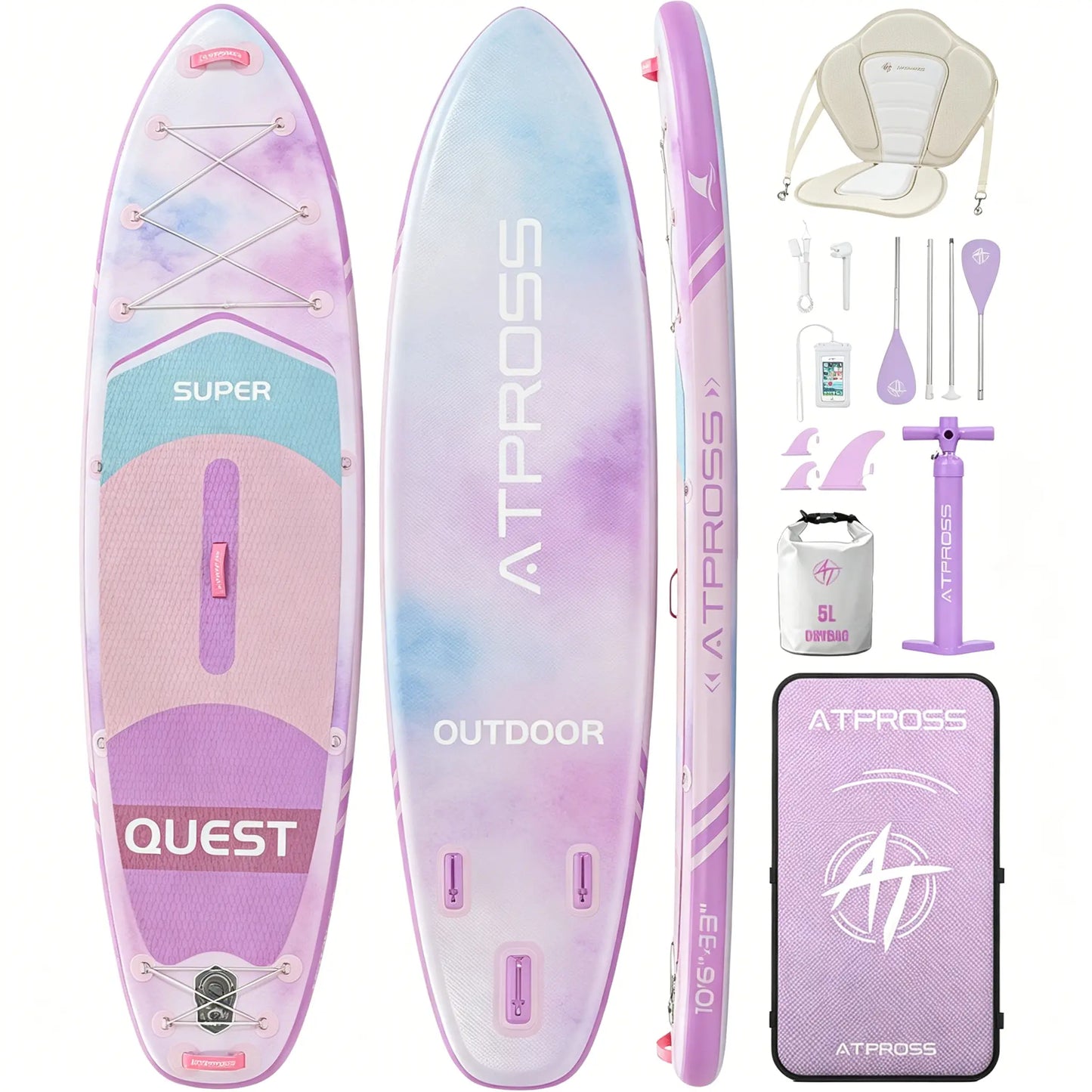 Summervibe 10'6'' X 33'' Extra Wide Inflatable Paddle Board with Kayak Seat, 400LBS Capacity Stable SUP Board, Non-Slip EVA Deck, Complete Accessories Kit for Adults, Beginners, Yoga, Fishing & Family Fun,Atpross Adventure Water