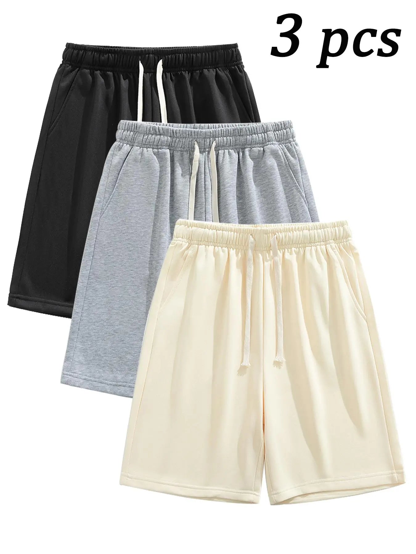 Men'S Summer Casual Shorts, Plain Loose-Fit Gym Shorts, Polyester Fabric, Ideal for Home and Outdoor Activities, Drawstring Waist with Pockets, Athletic Shorts, Lightweight Workout Shorts, Lightweight Summer Shorts