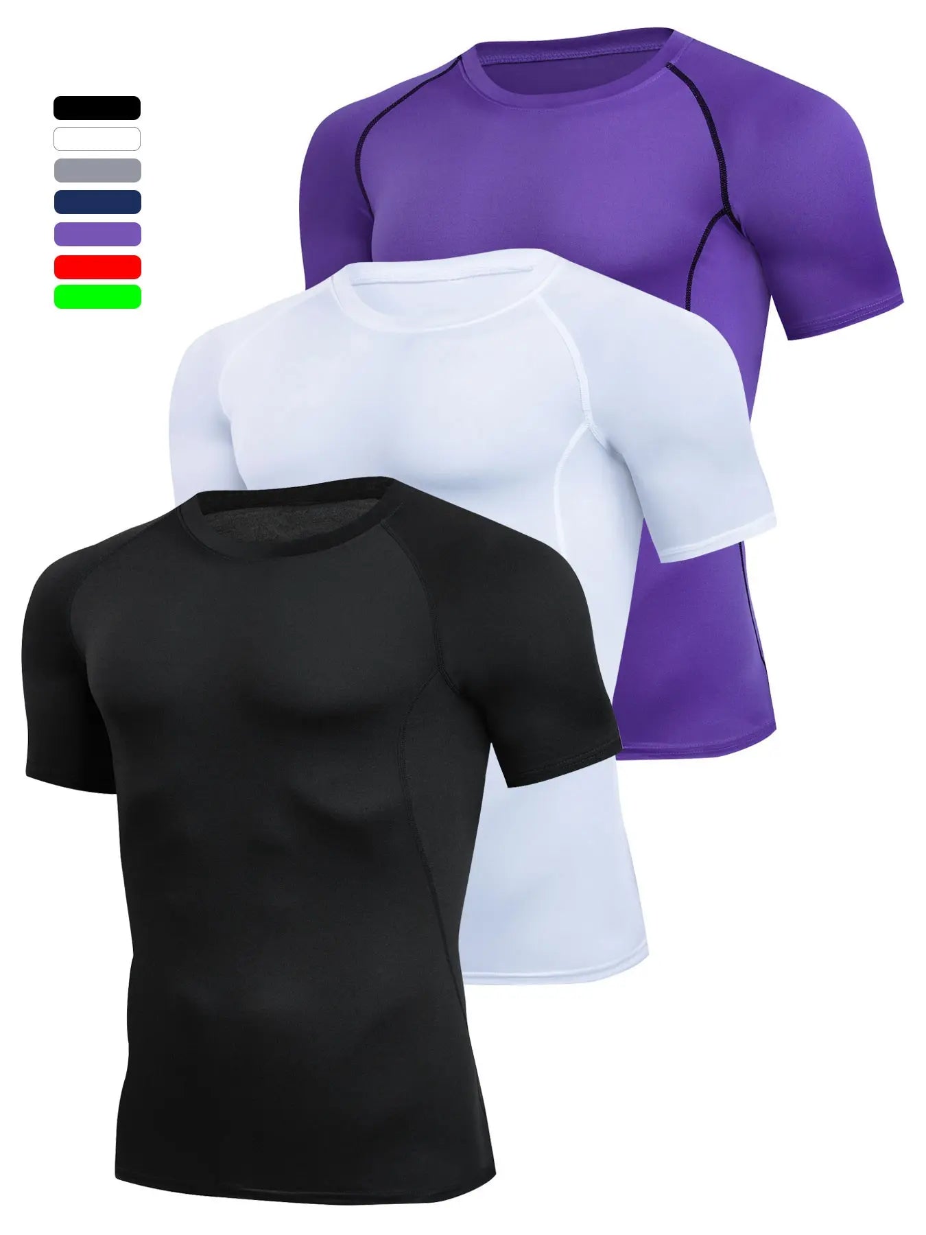 3-Pack Men'S Tight Fit T-Shirts, Short Sleeve Sporty Tops, Athletic Tee, Quick-Dry, Ideal for Running, Fitness, Sports, All Seasons