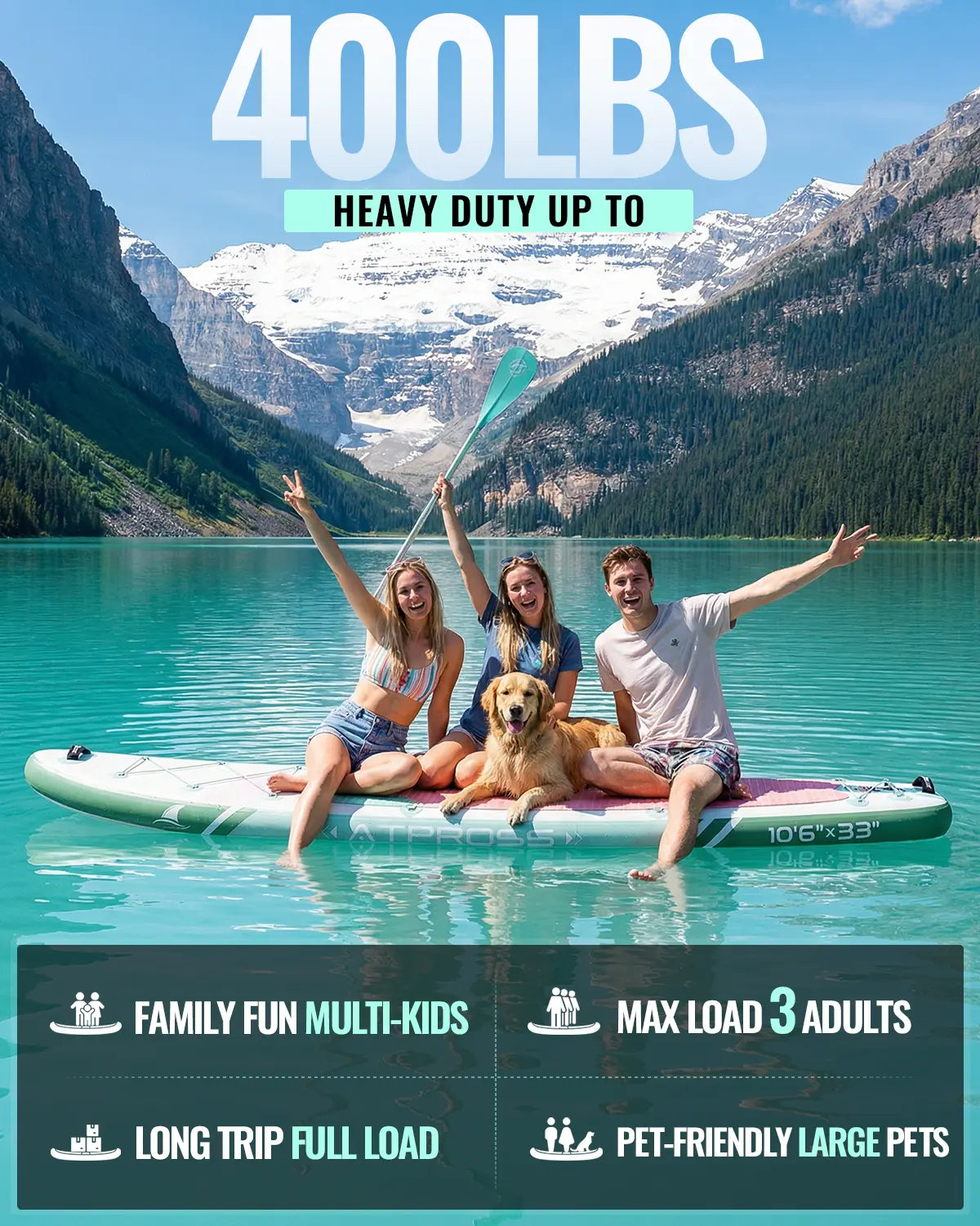 Summervibe 10'6'' X 33'' Extra Wide Inflatable Paddle Board with Kayak Seat, 400LBS Capacity Stable SUP Board, Non-Slip EVA Deck, Complete Accessories Kit for Adults, Beginners, Yoga, Fishing & Family Fun,Atpross Adventure Water