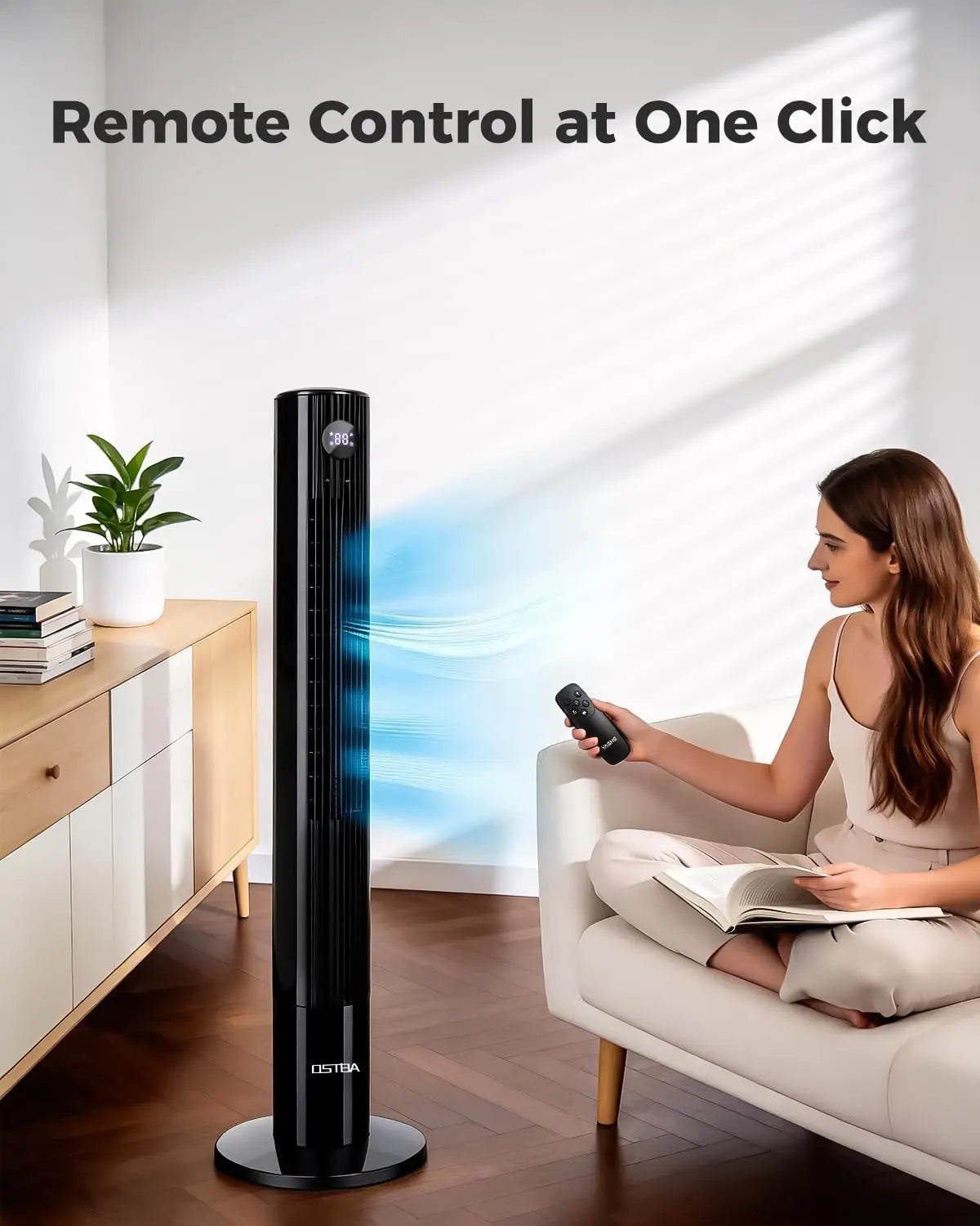 OSTBA 43" Bladeless Tower Fan with Remote, 85° Oscillation, Touch LED Display, 12H Timer, 3 Speeds, 2 Cooling Modes, 28Db Quiet Standing Floor Fan for Bedroom, Home