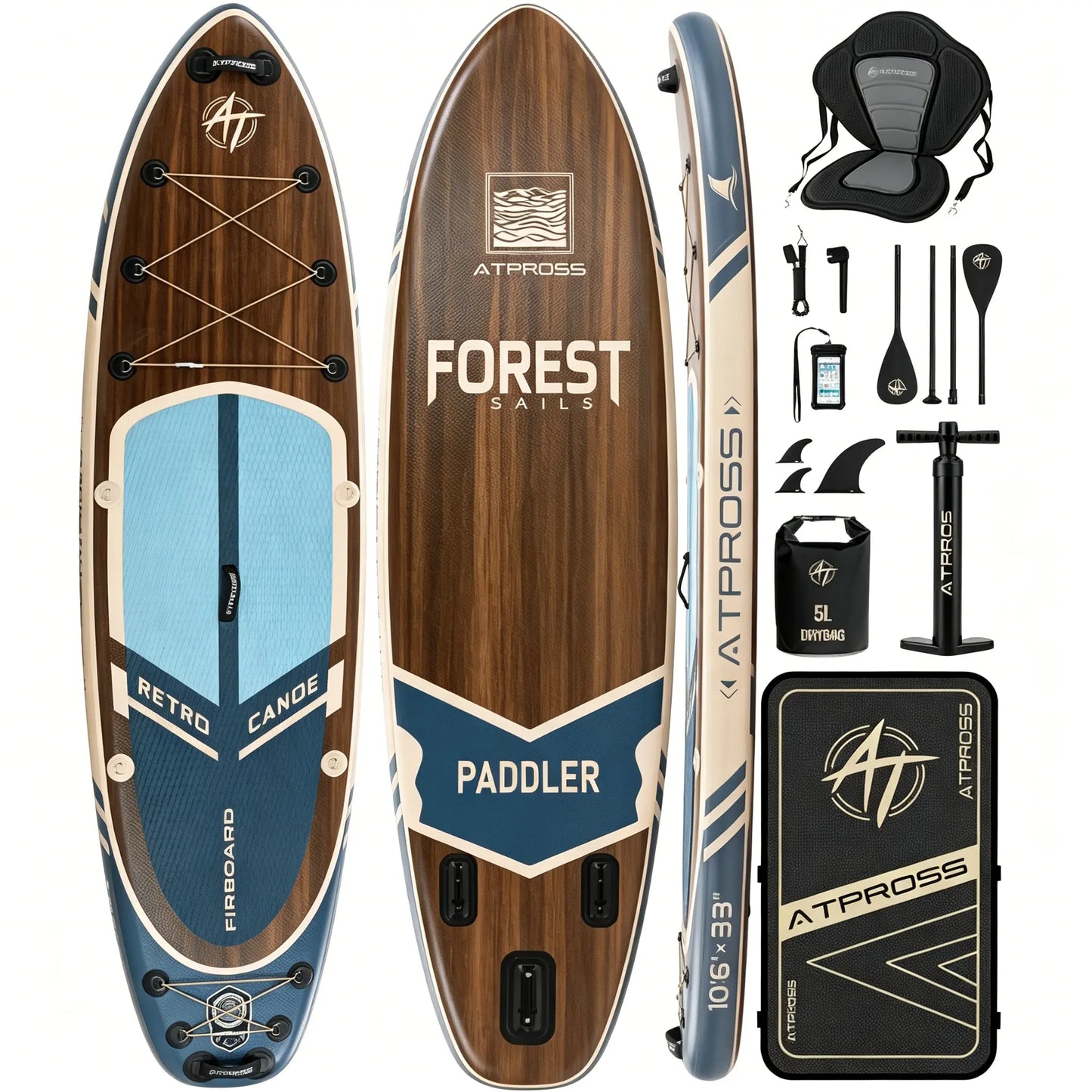 Summervibe 10'6'' X 33'' Extra Wide Inflatable Paddle Board with Kayak Seat, 400LBS Capacity Stable SUP Board, Non-Slip EVA Deck, Complete Accessories Kit for Adults, Beginners, Yoga, Fishing & Family Fun,Atpross Adventure Water