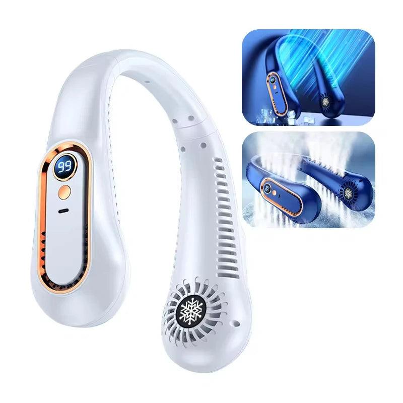 New Summer Portable Mini Hanging Neck Fan Bladeless Neckband Fan Digital Display Power Air Cooler USB Rechargeable Electric Fans