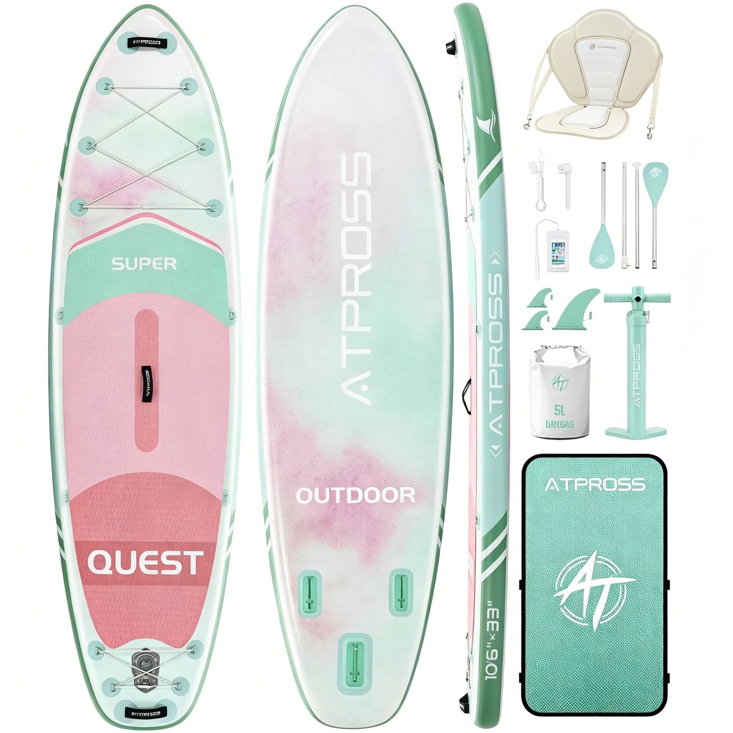 Summervibe 10'6'' X 33'' Extra Wide Inflatable Paddle Board with Kayak Seat, 400LBS Capacity Stable SUP Board, Non-Slip EVA Deck, Complete Accessories Kit for Adults, Beginners, Yoga, Fishing & Family Fun,Atpross Adventure Water