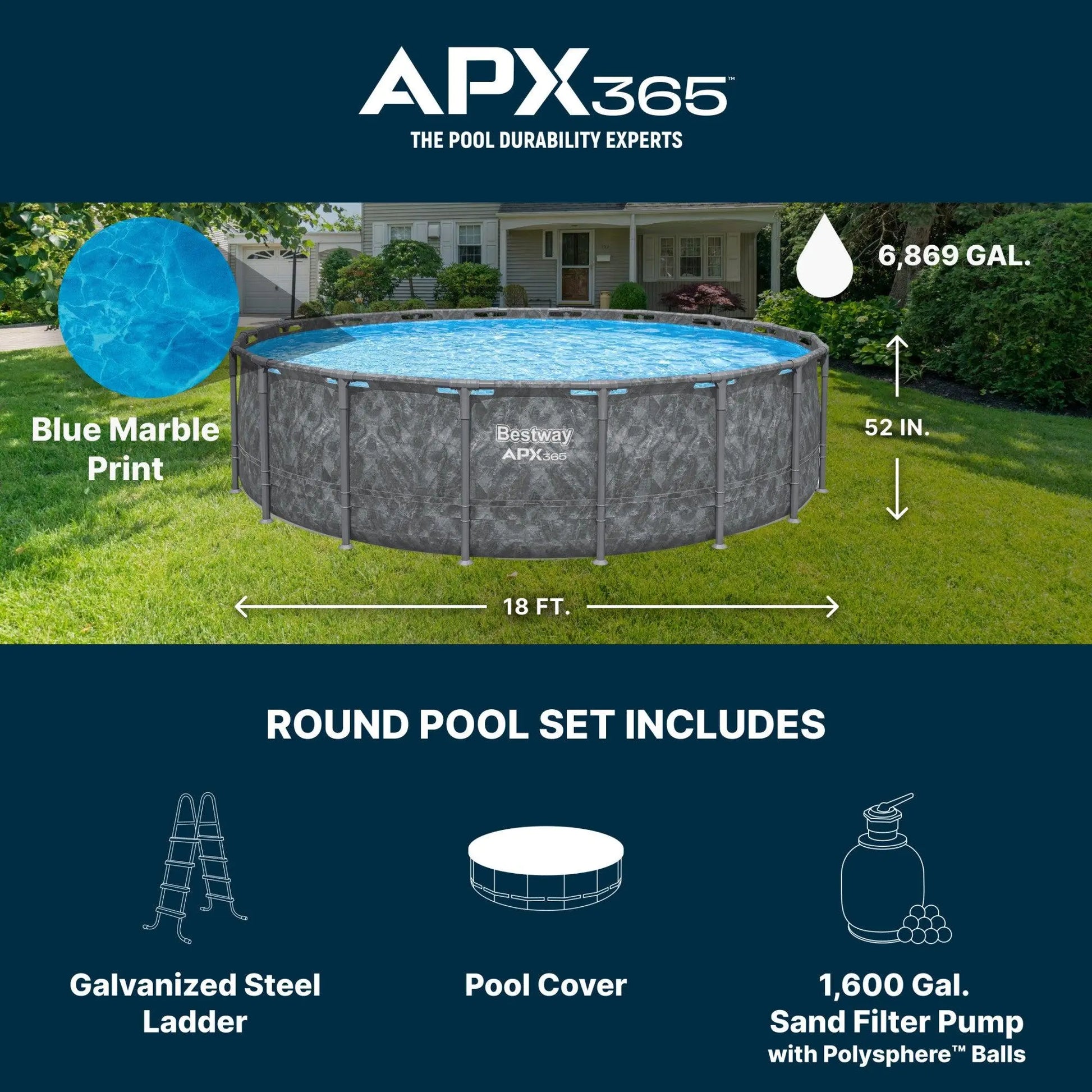 Bestway APX 365 18'X52" round above Ground Swimming Pool Set with Pump & Ladder