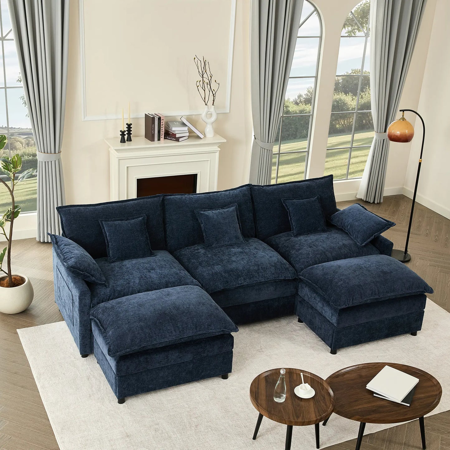 【2 Packages Shipping】Gosuhi 108" U-Shaped Modular Sectional Sofa - Comfy Cloud 3-Seater with 2 Movable Ottoman, Cloud Sofa,Deep Seat Linen Couch for Living Room, Beige Color ,Comfort & Stylish Design,Chenille Pink