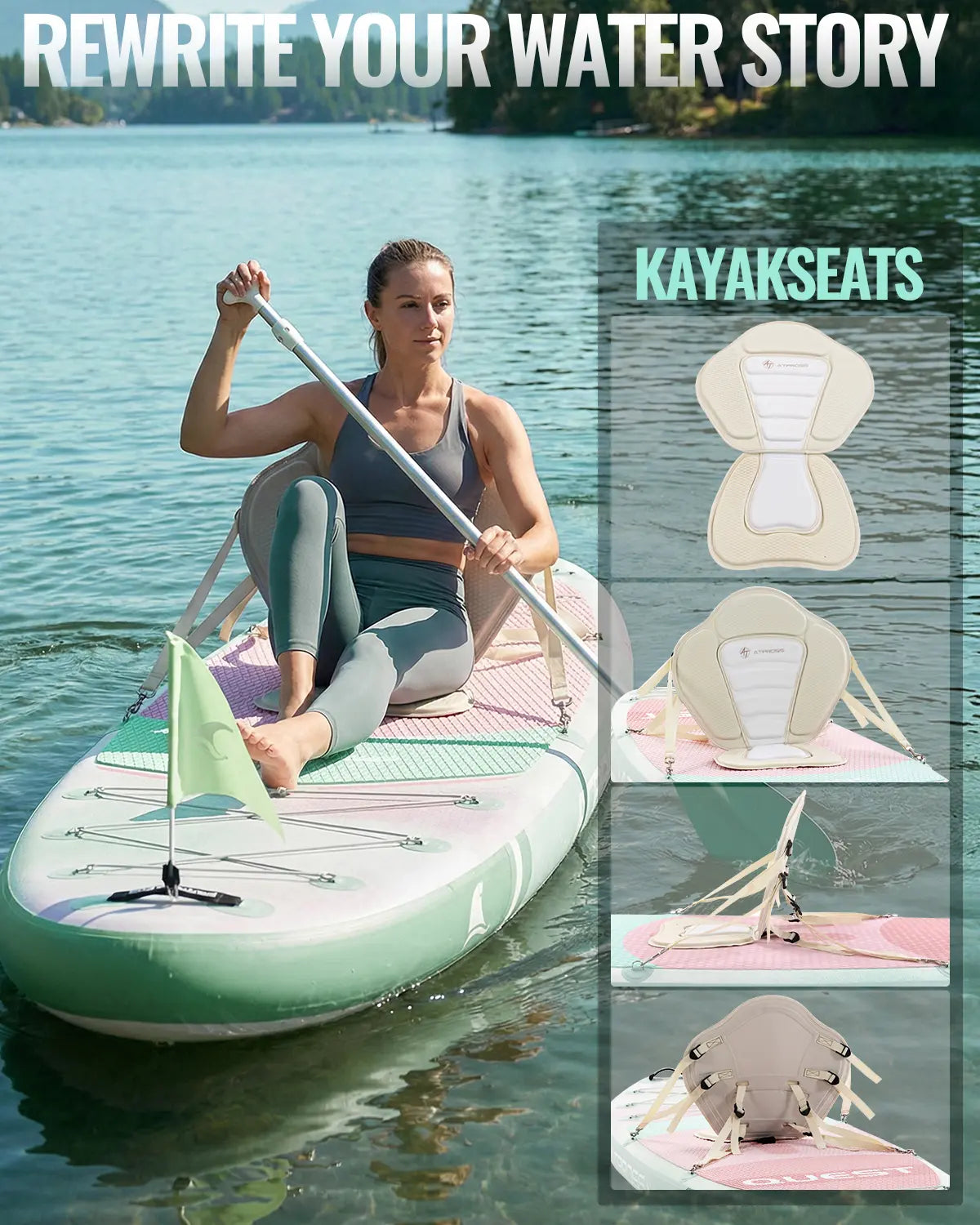 Summervibe 10'6'' X 33'' Extra Wide Inflatable Paddle Board with Kayak Seat, 400LBS Capacity Stable SUP Board, Non-Slip EVA Deck, Complete Accessories Kit for Adults, Beginners, Yoga, Fishing & Family Fun,Atpross Adventure Water