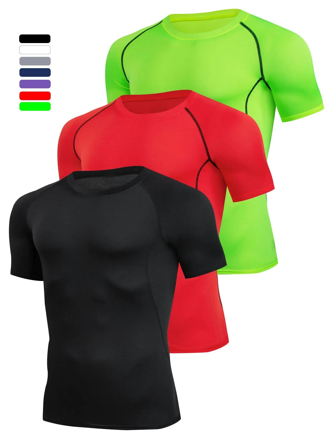 3-Pack Men'S Tight Fit T-Shirts, Short Sleeve Sporty Tops, Athletic Tee, Quick-Dry, Ideal for Running, Fitness, Sports, All Seasons