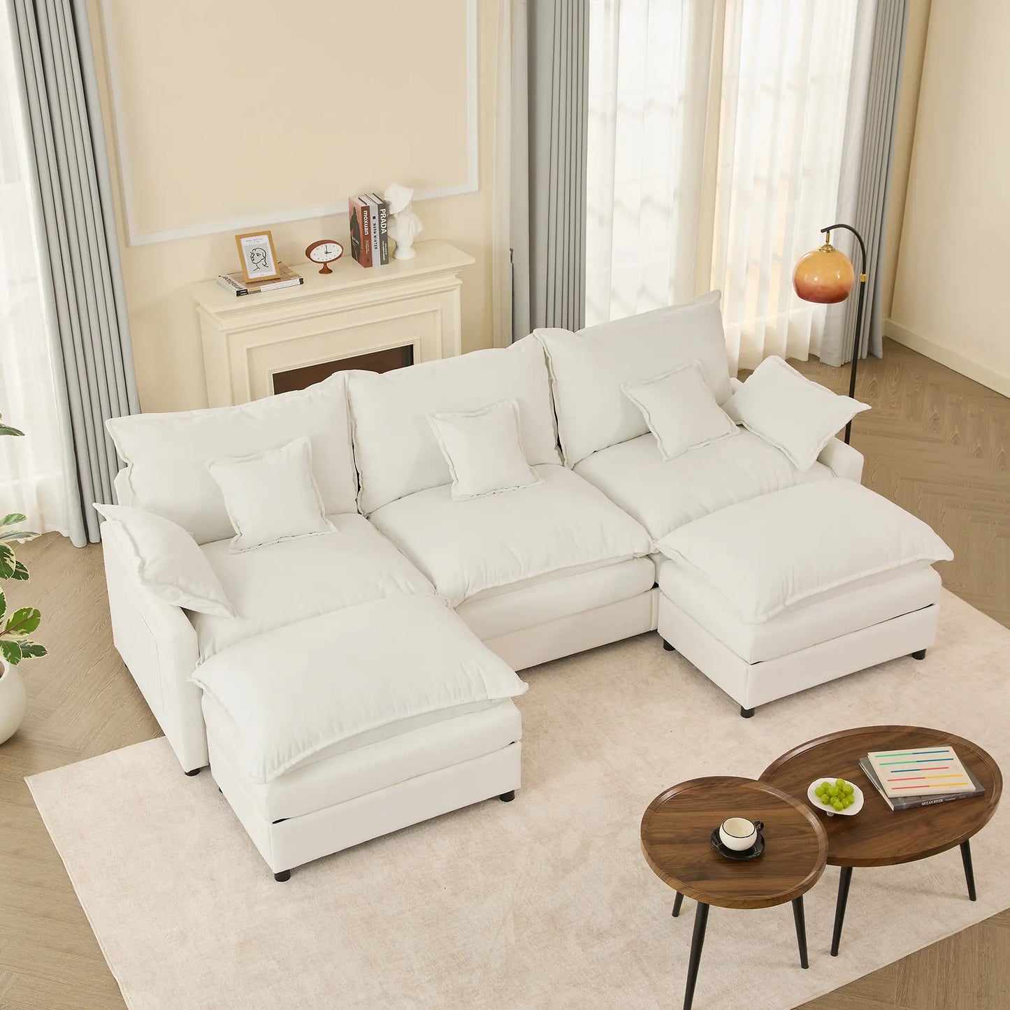 【2 Packages Shipping】Gosuhi 108" U-Shaped Modular Sectional Sofa - Comfy Cloud 3-Seater with 2 Movable Ottoman, Cloud Sofa,Deep Seat Linen Couch for Living Room, Beige Color ,Comfort & Stylish Design,Chenille Pink